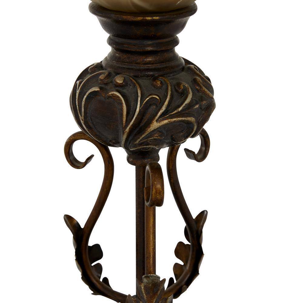Litton Lane 20 in. Brown Metal Antique Style Floor Lamp Light with Scrolls
