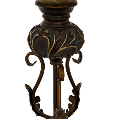 Litton Lane 20 in. Brown Metal Antique Style Floor Lamp Light with Scrolls