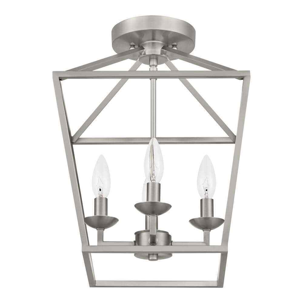 Home Decorators Weyburn 16.5 in. 4-Light Brushed Nickel Semi-Flush Ceiling Light