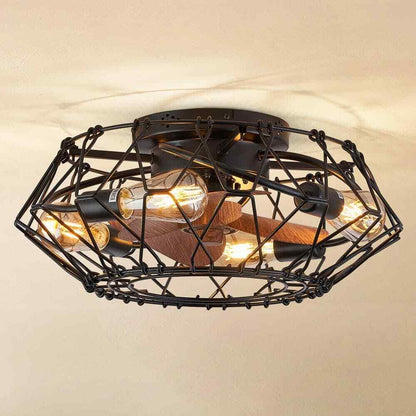 ANTOINE 20 in. 4-Light Indoor Farmhouse Caged Flush Mount Ceiling Fan