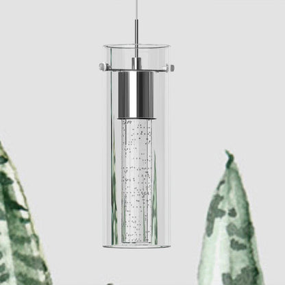Pia Ricco 8-Watt Integrated LED Chrome Pendant with Crystal Bubble Glass Shade