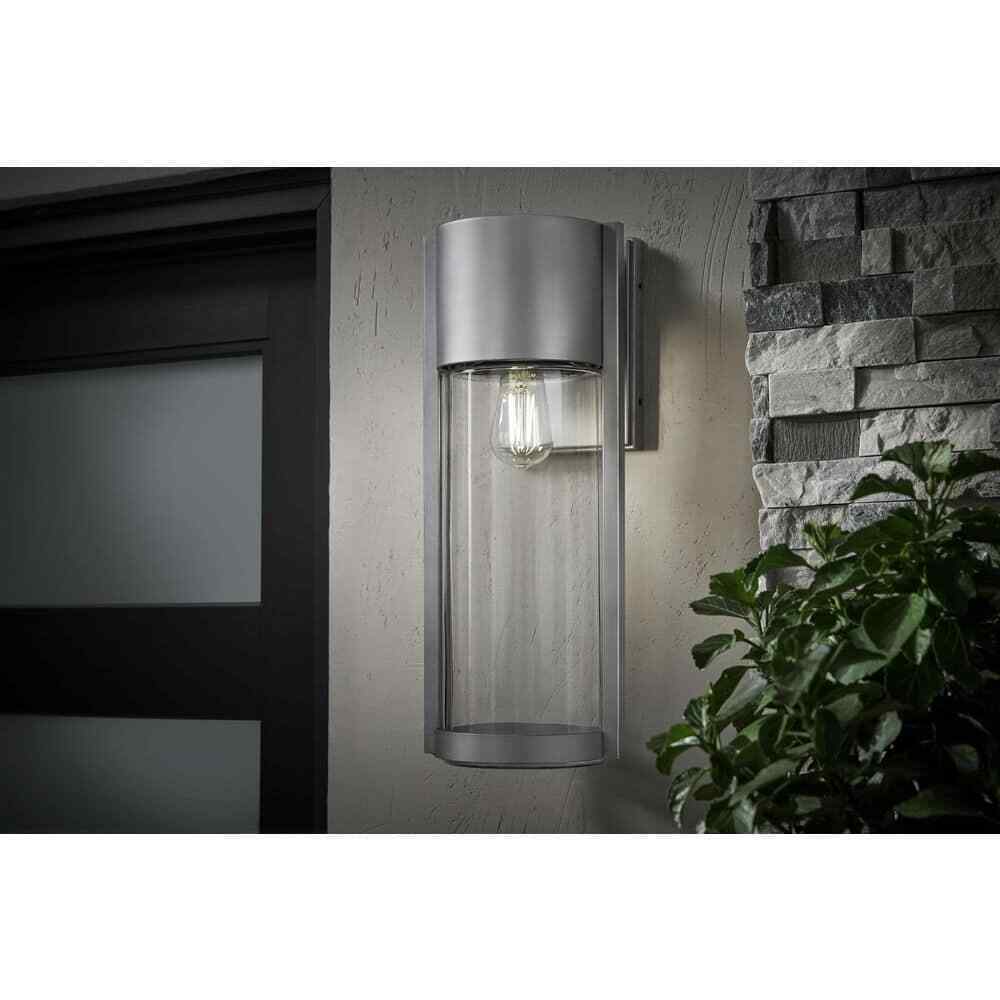 Hampton Bay Kempster 14 in. Modern Brushed Nickel Modern Outdoor Cylinder Light
