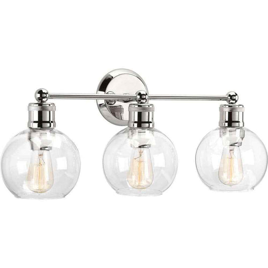Progress Lighting Hansford 3-Light Polished Nickel Clear Glass Vanity Light
