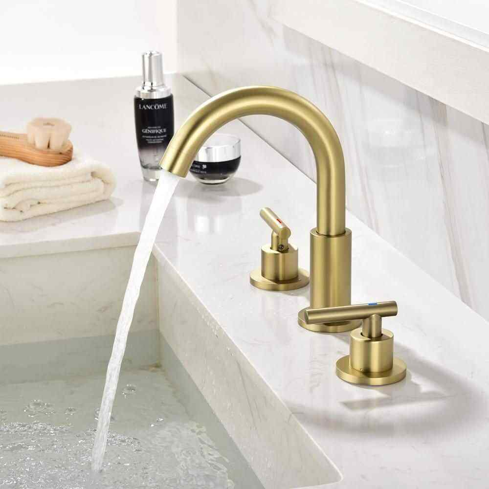 UKISHIRO 8 in. Widespread Double Handle High-Arc Bathroom Faucet in Brushed Gold