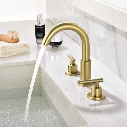 UKISHIRO 8 in. Widespread Double Handle High-Arc Bathroom Faucet in Brushed Gold