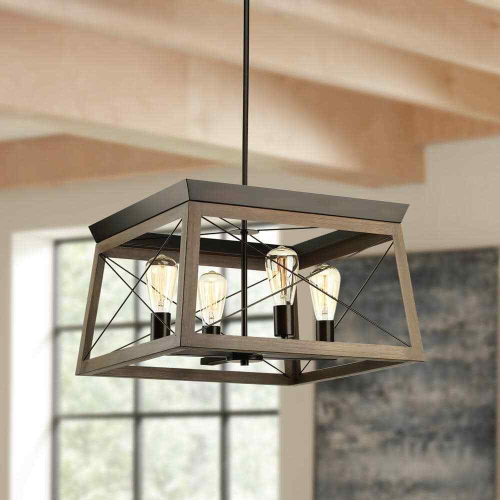 Progress Lighting Briarwood 4-Light Antique Bronze Farmhouse Square Chandelier