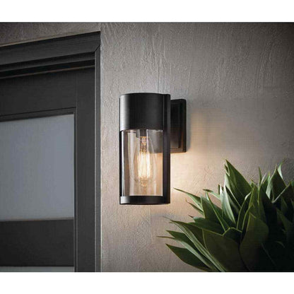 Hampton Bay Kempster 9.92 in. Modern Matte Black Outdoor Wall Cylinder Light