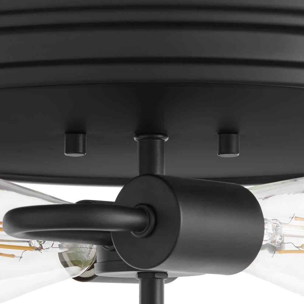 Hampton Bay Manor 13 in. Matte Black Round Flush Mount Industrial Ceiling Light