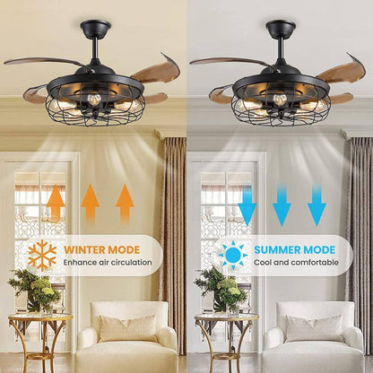 ANTOINE 36 in. Black Ceiling Fan w/ Lights + Remote Retractable Blades Fandelier