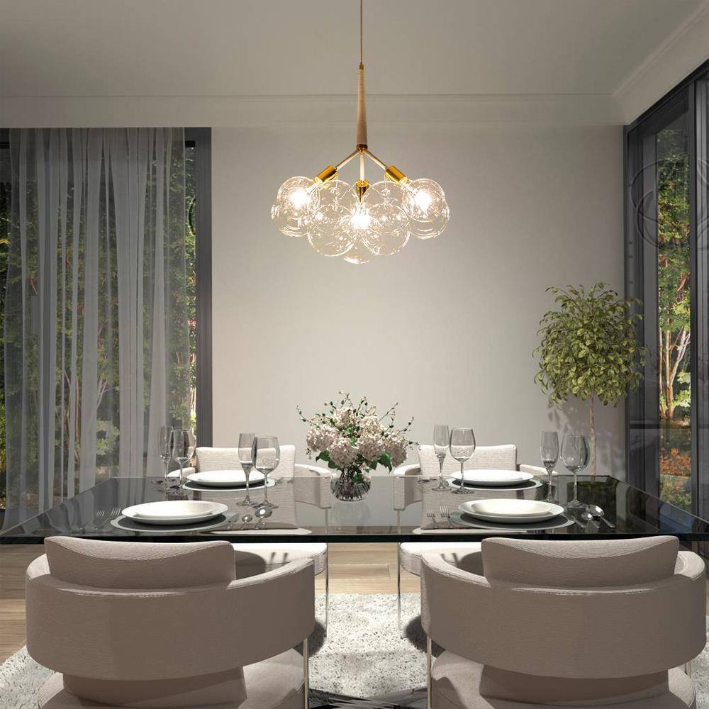 RRTYO Mateo 19.7 in. 3-light White Glam Cluster Globe Glass Bubble Chandelier