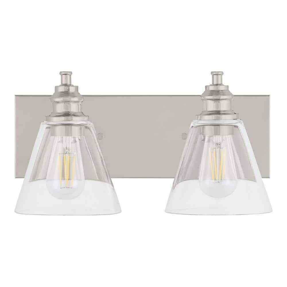 Hampton Bay Manor 15.3 in. 2-Light Polished Nickel Bathroom Vanity Light