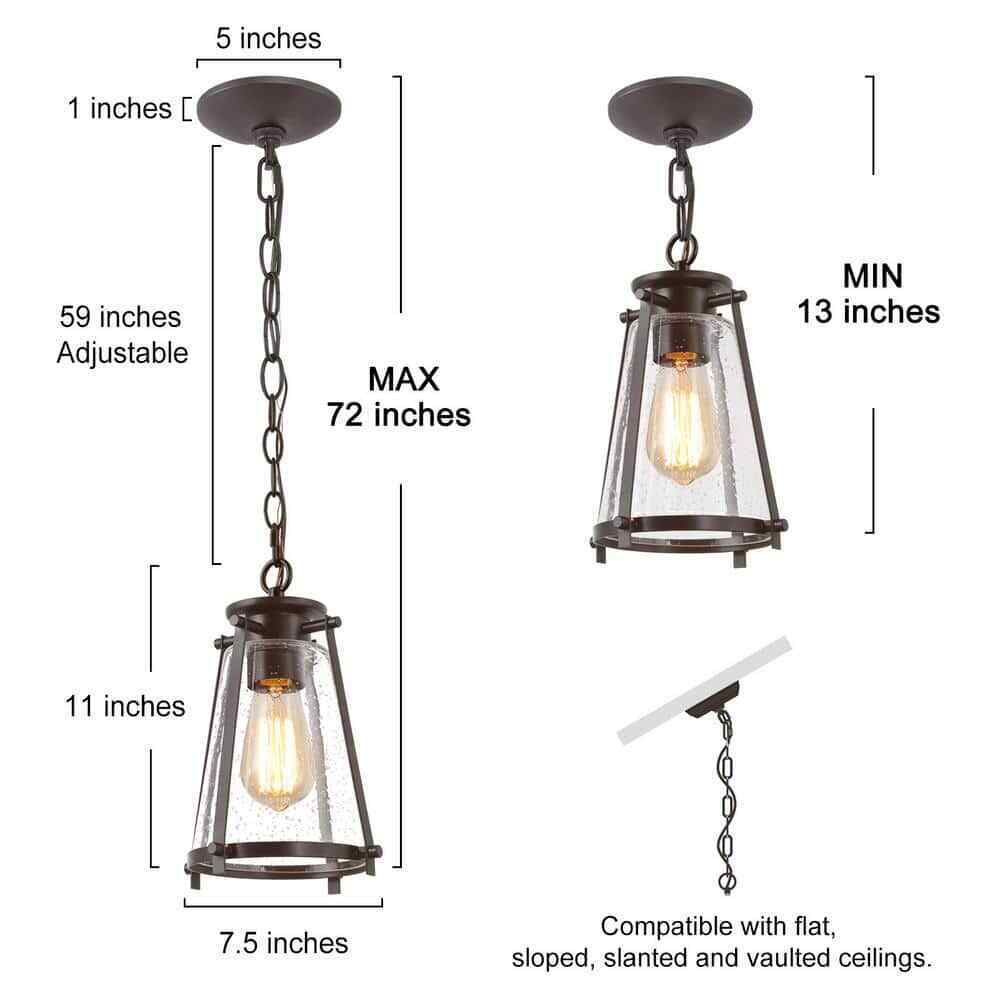 LNC Asaf Oil-Rubbed Bronze Mini Lantern Pendant Light w/ Seeded Glass Shade