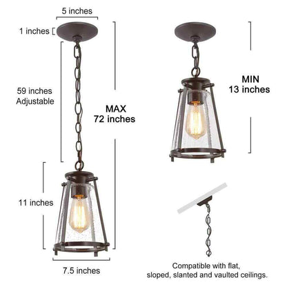 LNC Asaf Oil-Rubbed Bronze Mini Lantern Pendant Light w/ Seeded Glass Shade