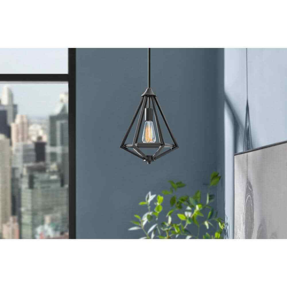 Home Decorators Hubley 1-Light Triangular Black Mini Pendant Light Fixture