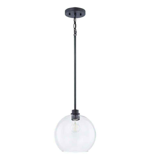 Hampton Bay Vista Heights Matte Black Pendant Light w/ Clear Glass Globe Shade