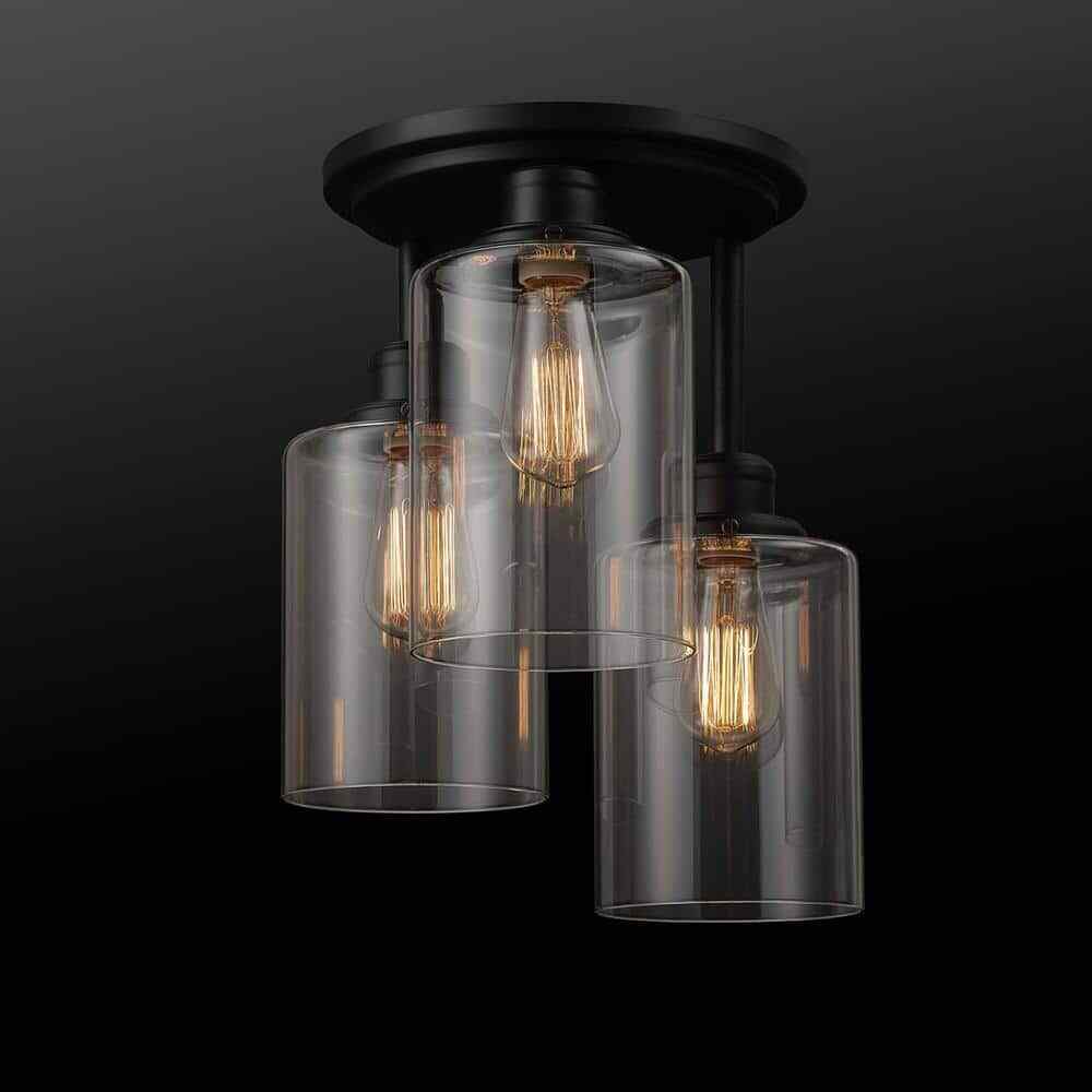 Globe Electric Annecy 13 in. 3-Light Matte Black Semi-Flush Mount