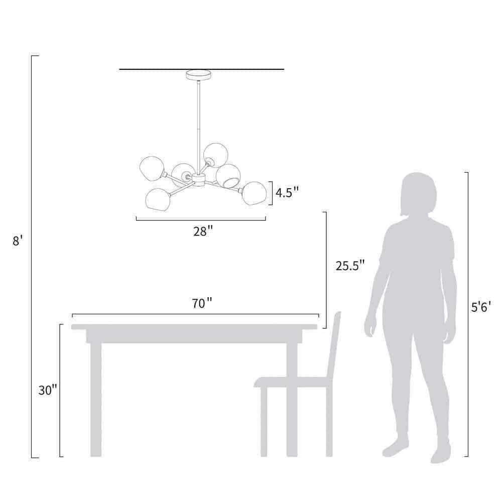 Uolfin Modern Gold Dining Room Chandelier Bubble 31.5 in. 6-Light Chandelier