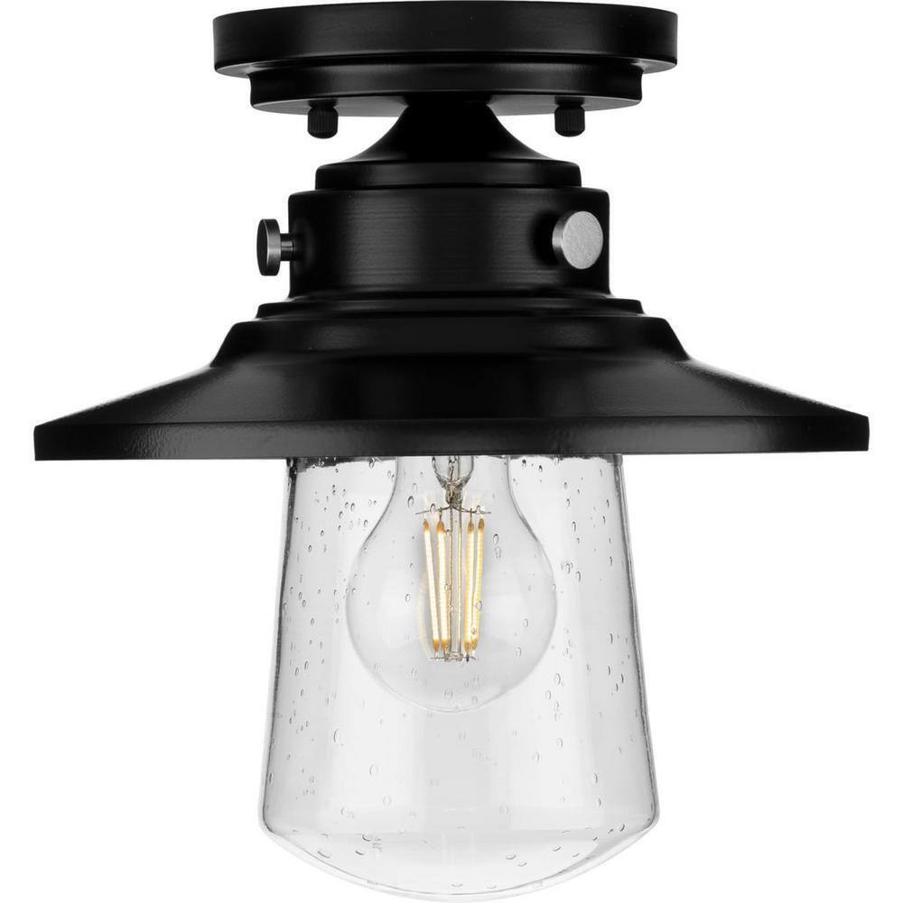 Progress Lighting TremontMatte Black Clear Seeded Glass Semi-Flush Ceiling Light