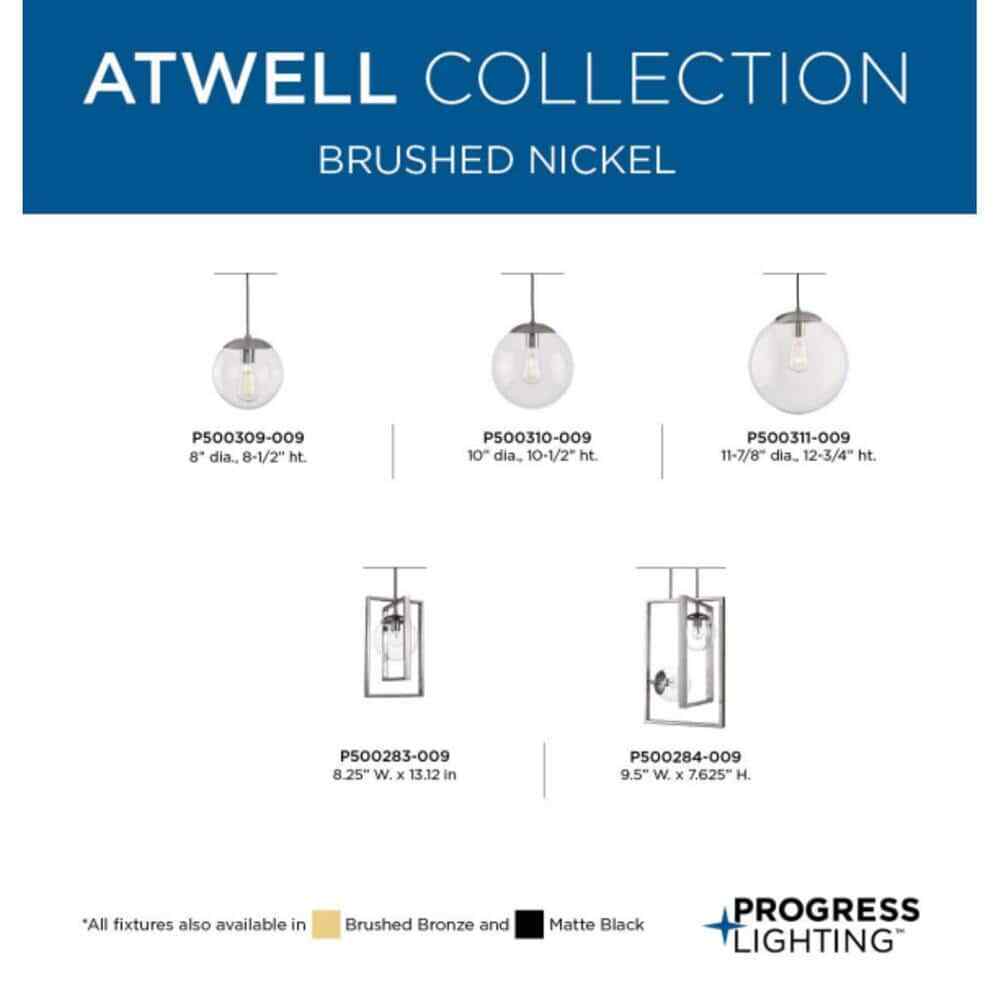Progress Lighting Atwell 1-Light Brushed Nickel Small Pendant Hanging Light