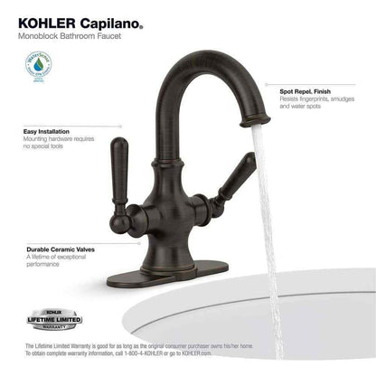 KOHLER Capilano Monoblock 2-Handle Single Hole 4 in. Centerset Bathroom Faucet