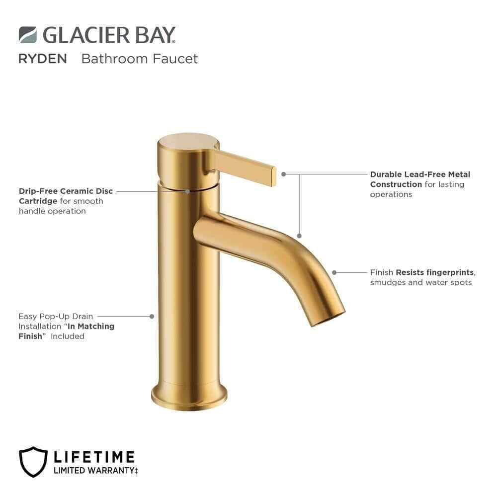 Glacier Bay Ryden Single Hole Single-Handle Bathroom Faucet in Brushed Gold