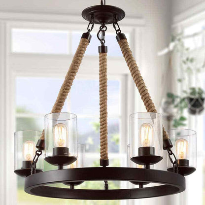 LNC Farmhouse 6-Light Dark Brown Wagon Wheel Island Rustic Chandelier