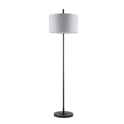 Hampton Bay Wythe 1-Light Black Downbridge Floor Lamp w/ Fabric Drum Shade