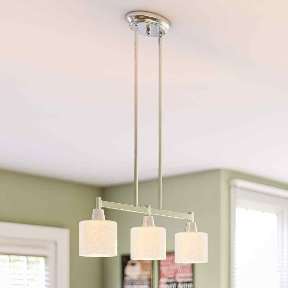 Hampton Bay Oron 3-Light Brushed Steel Island Light with White Glass Shades