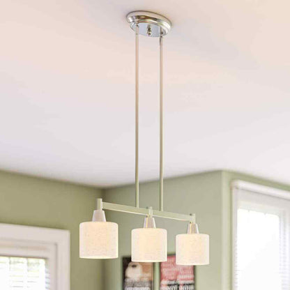Hampton Bay Oron 3-Light Brushed Steel Island Light with White Glass Shades