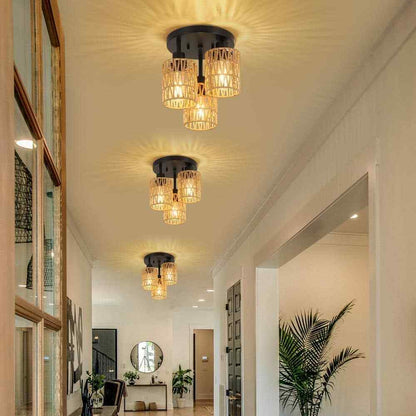 PUDO Flush Mount Boho 3-Light Brown Cage Pendant Light