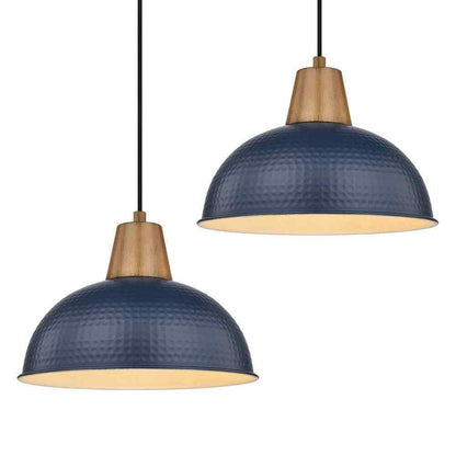 JAZAVA 16 in. Navy Pendant Light Fixture w/ Hammered Metal Shade Island 2-Pack