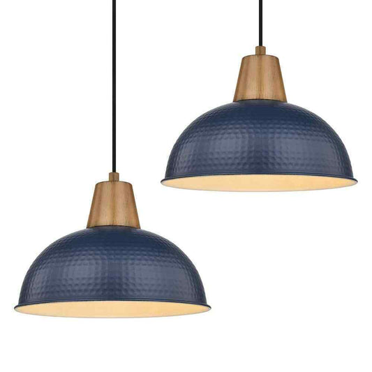 JAZAVA 16 in. Navy Pendant Light Fixture w/ Hammered Metal Shade Island 2-Pack