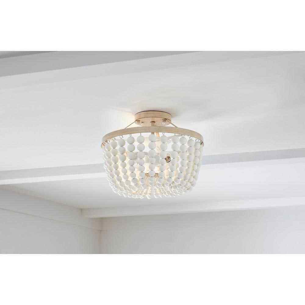 Hampton Bay Cayman 13 in. 2-Light Beaded Semi-Flush Mount Ceiling Light Fixture