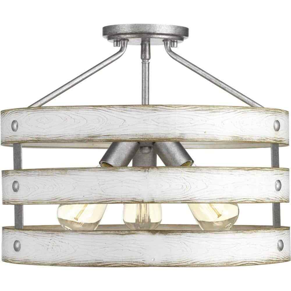 Progress Lighting Gulliver 17 in. 3-Light Galvanized Coastal Semi-Flush Light
