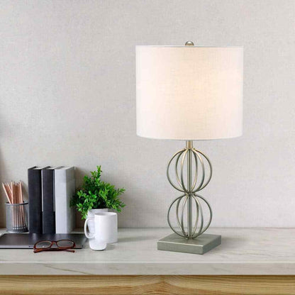 Monteaux Lighting 23 in. Pewter Indoor Table Lamp with Fabric Shade RS2110003