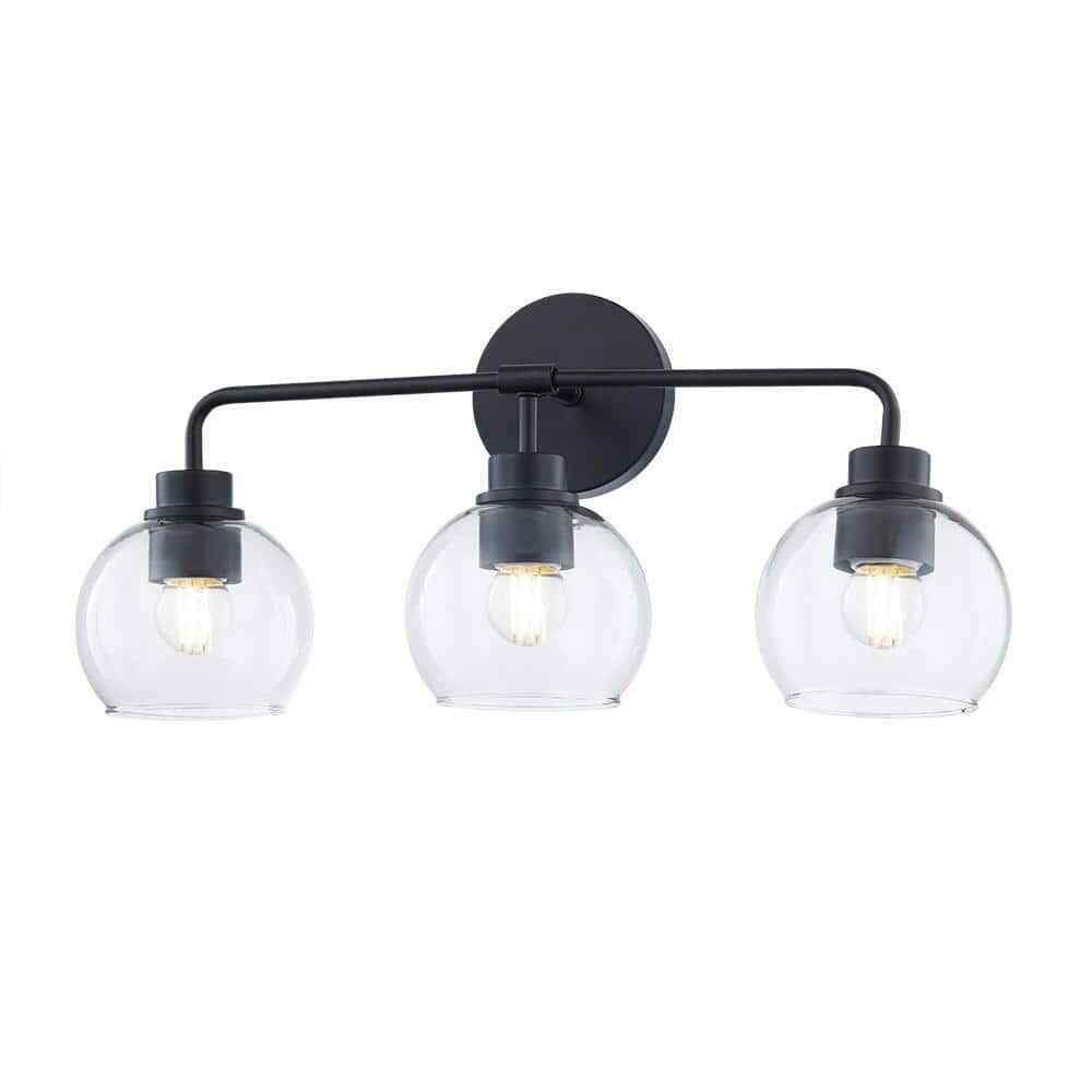 Hampton Bay Vista Heights 3-Light Matte Black Vanity Light w/ Clear Glass Shade