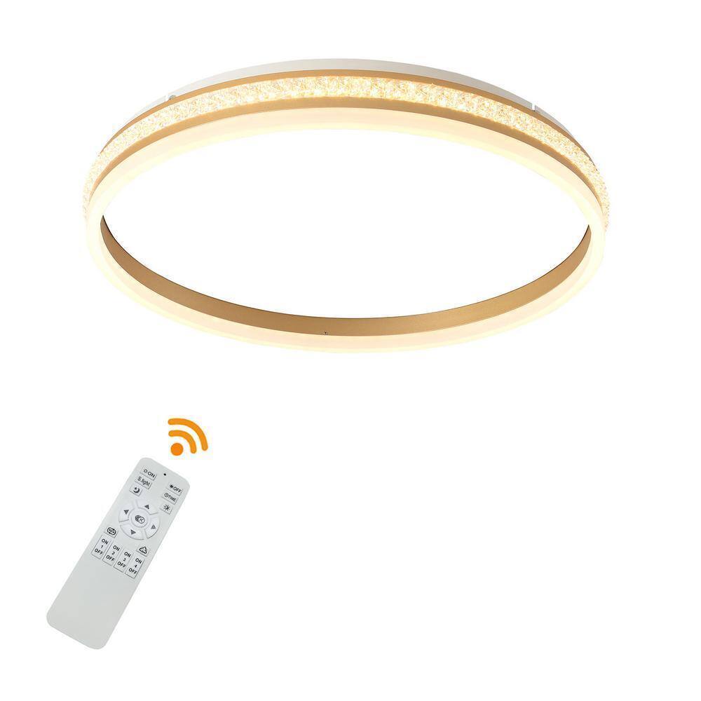 OUKANING 19.68 in. Gold Modern Round Flush Mount Dimmable LED Ceiling Light