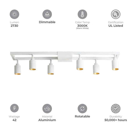 Vidalite White Modern LED Fixed Track Light 42-Watt Six Rotating Gimbal Heads