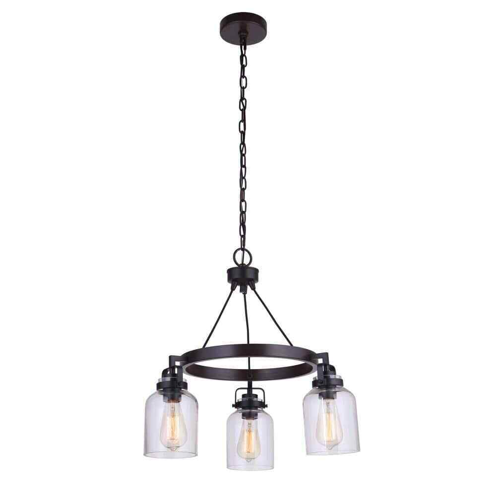 CRAFTMADE Foxwood 3-Light Clear Glass Chandelier for Kitchen Dining Room Foyer