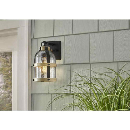 Hampton Bay Vinwood 1-Light Matte Black and Faux Wood Hardwired Wall Sconce