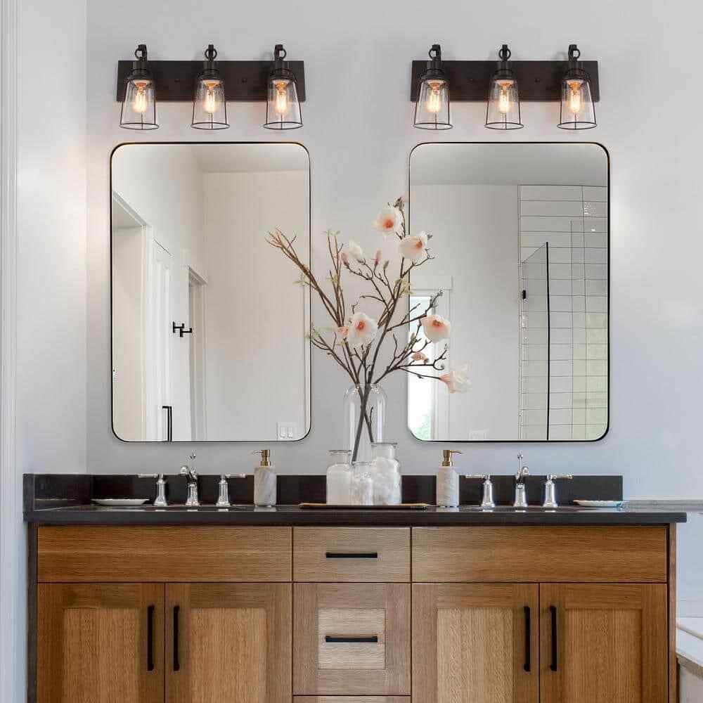 Uolfin Farmhouse Bronze Vanity Light Bathroom Wall Sconce w/ Glass Shades