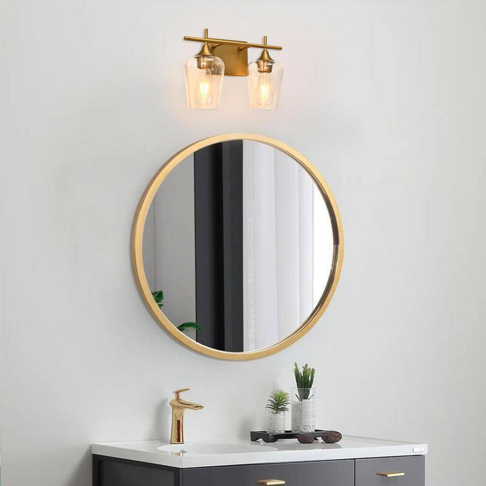 RRTYO Fritts 13.8 in. 2-Light Gold Modern Vanity Light with Clear Glass Shade