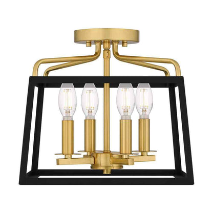 Hampton Bay Parley 12 in. 4-Light Matte Black and Gold Cage Semi- Flush Mount