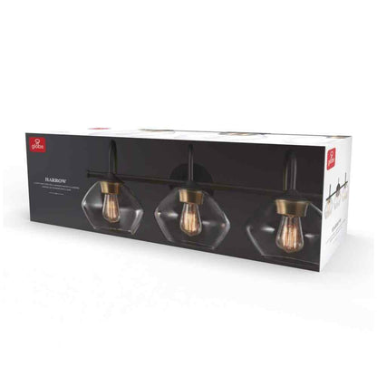 Globe Harrow 26.3 in. 3-Light Dark Bronze Vanity w/Brass Accents and Clear Glass