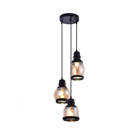 LAZZUR Vaige 13 in. 3-Light Matte Black Pendant with Amber Glass Shade