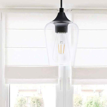 Merra 5 in. W x 6 in. H 1-Light Matt Black Pendant with Clear Glass Shade