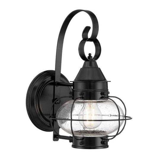 NORWELL Small Cottage Onion 1-Light Black Outdoor Wall Sconce with Seedy Glass