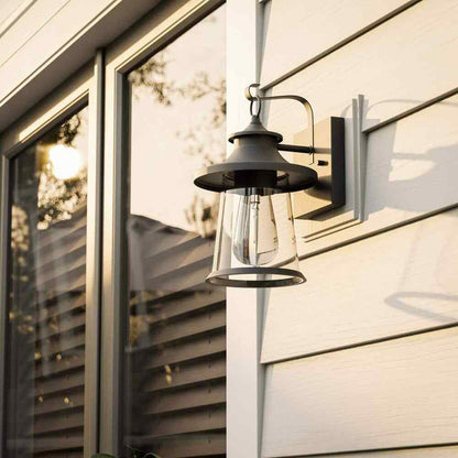 Hampton Bay Chartwell 1-Light Black Hardwired Outdoor Wall Lantern Sconce