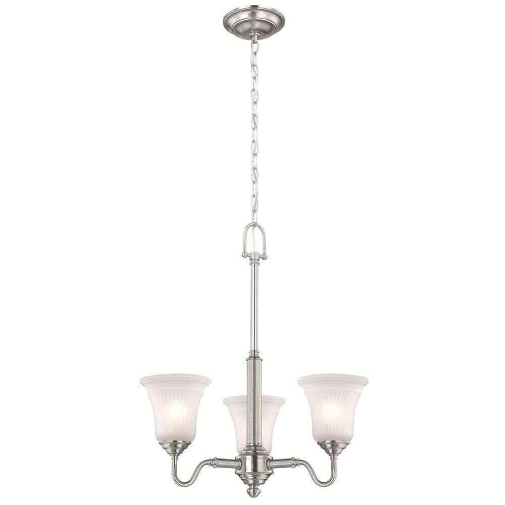 Hampton Bay Creekford 3-Light Brushed Nickel Chandelier w/ Frosted Glass Shades