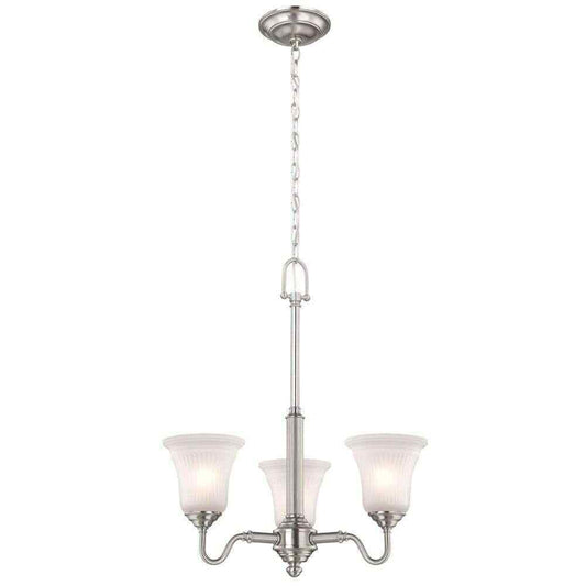 Hampton Bay Creekford 3-Light Brushed Nickel Chandelier w/ Frosted Glass Shades